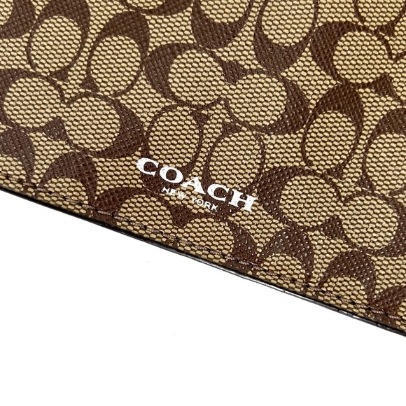Coach Envelope Wallet Signature Canvas Logo Clutch Brown Tan Red Flat Pouch EUC - Picture 2 of 8